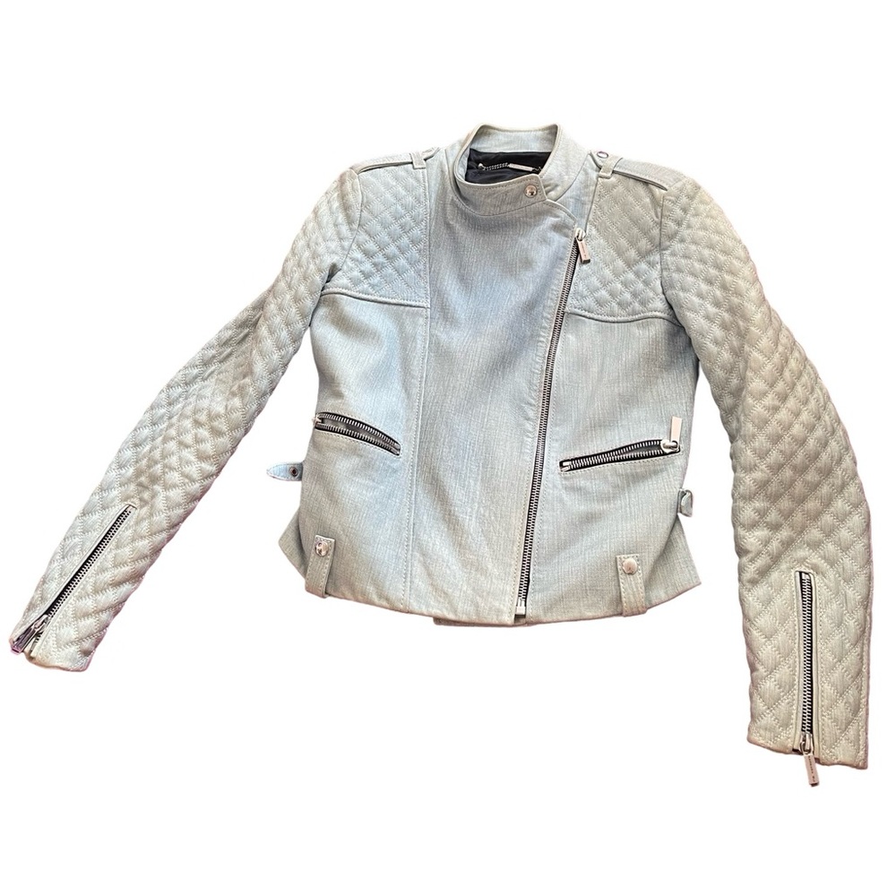 Barbara Bui Leather Jacket Quilted Denim illusion Moto